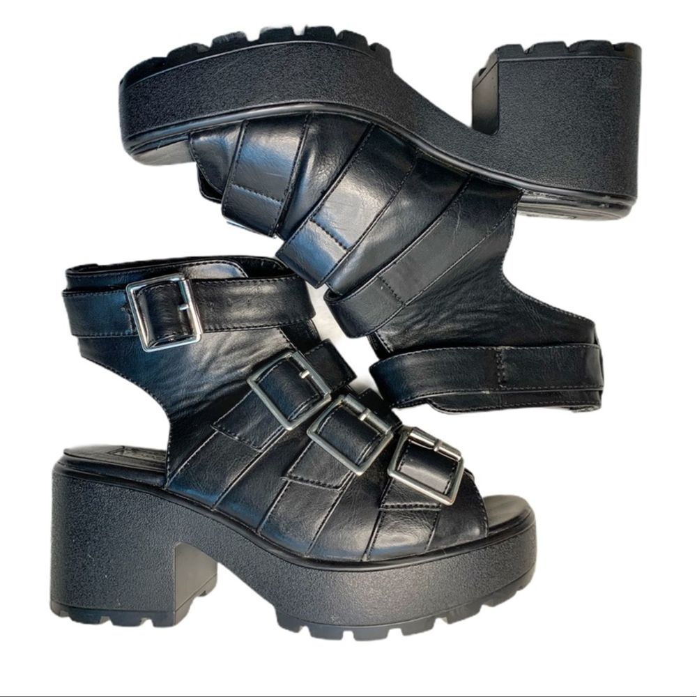 TOPSHOP Black Buckle Block Platform Heels